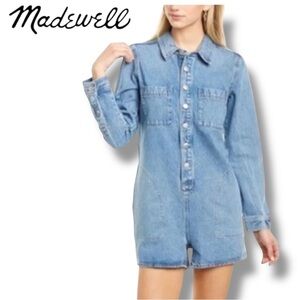 Madewell Denim Long-Sleeve Romper in Burnham Wash size Small